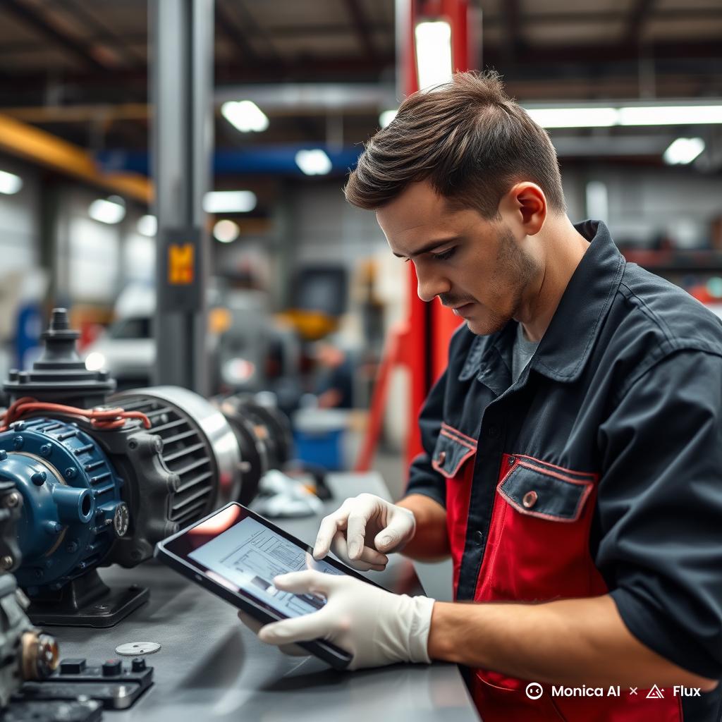 Hidrolik pompa tamir yazılımı kullanan teknisyen